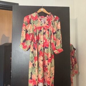 Floral Print Dress with 3/4 Sleeves